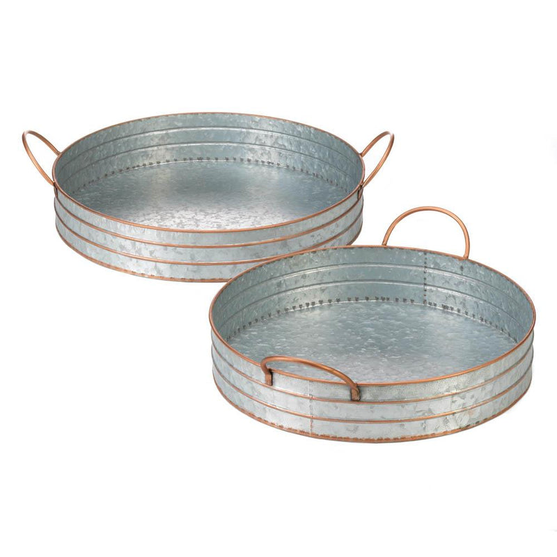 Living Room Decor Round Galvanized Metal Tray Duo