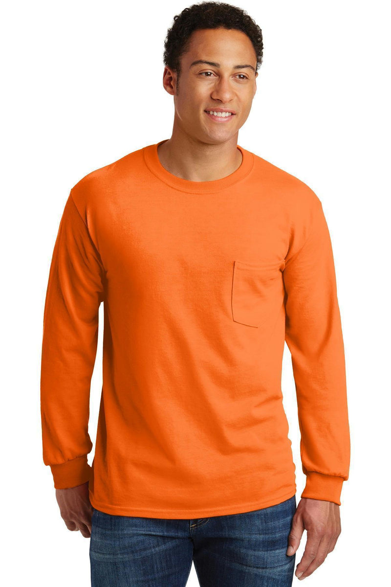 Gildan - Ultra Cotton 100% Cotton Long Sleeve T-Shirt with Pocket 2410-T-shirts-S. Orange-5XL-JadeMoghul Inc.