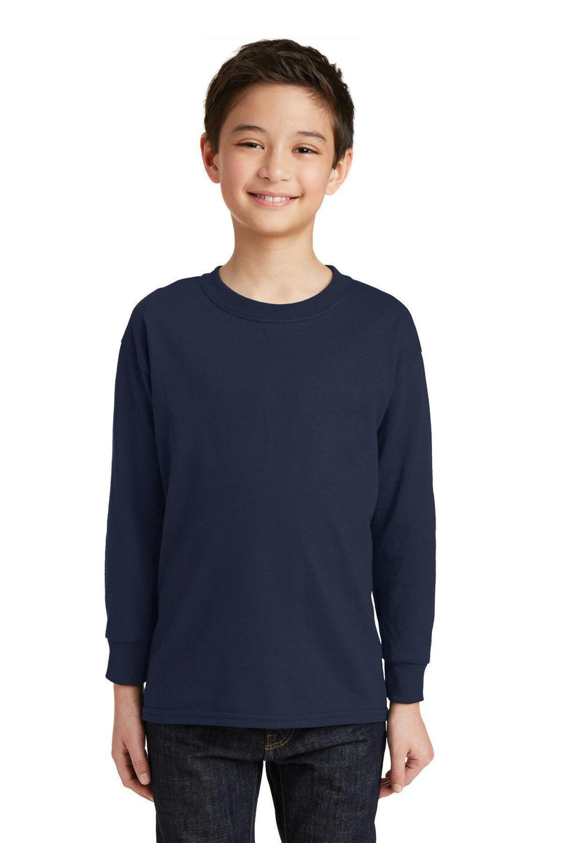 Gildan Youth Heavy Cotton 100% Cotton Long Sleeve T-Shirt. 5400B-T-shirts-Navy-XL-JadeMoghul Inc.