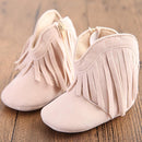 Girl Faux Suede Cowboy Booties With Fringe Detail-Model 1-1-JadeMoghul Inc.