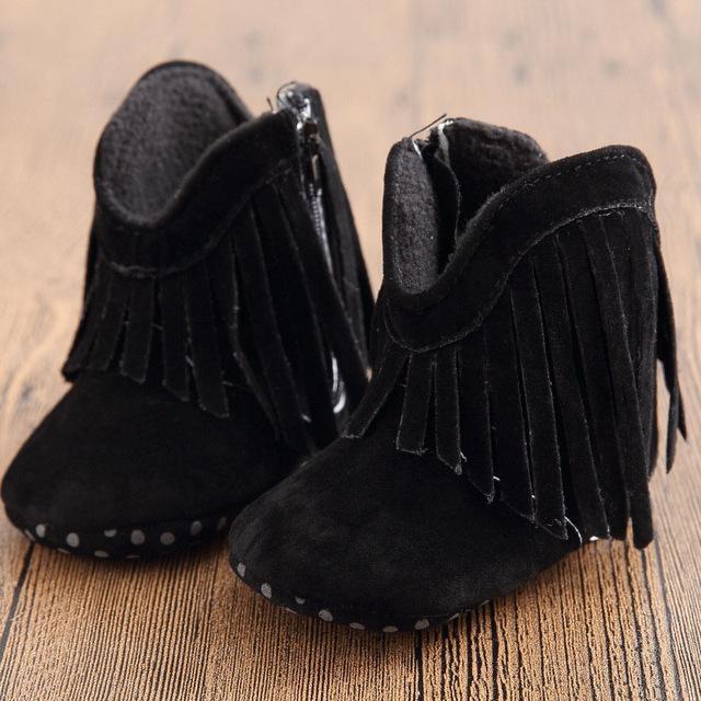 Girl Faux Suede Cowboy Booties With Fringe Detail-Model 2-1-JadeMoghul Inc.