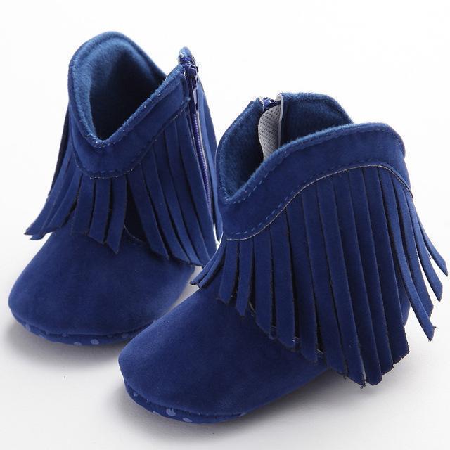 Girl Faux Suede Cowboy Booties With Fringe Detail-Model 4-1-JadeMoghul Inc.