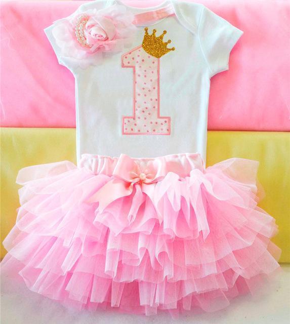 Girls 1st Birthday Party Romper And Tutu Skirt Set-As Picture 4-JadeMoghul Inc.