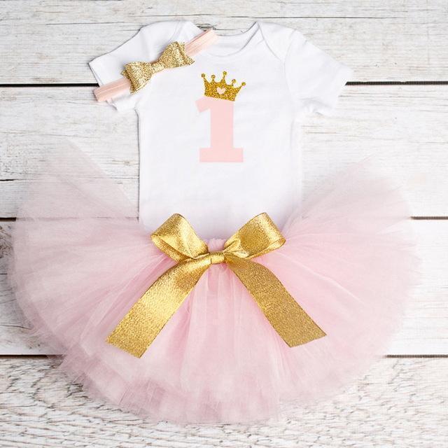 Girls 1st Birthday Party Romper And Tutu Skirt Set-As Picture 7-JadeMoghul Inc.