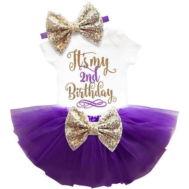 Girls Beautiful First / Second Birthday Tutu Party Dress With Sequin Bow Headband-Purple 2-JadeMoghul Inc.