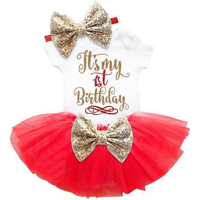Girls Beautiful First / Second Birthday Tutu Party Dress With Sequin Bow Headband-Red 1-JadeMoghul Inc.