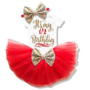 Girls Beautiful First / Second Birthday Tutu Party Dress With Sequin Bow Headband-Red Half-JadeMoghul Inc.