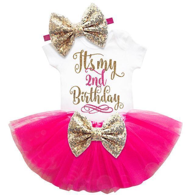 Girls Beautiful First / Second Birthday Tutu Party Dress With Sequin Bow Headband-Rose 2-JadeMoghul Inc.