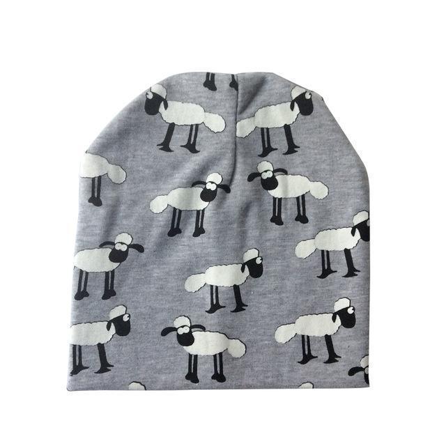 Girls / Boys All Season Cotton Printed Beanie-grey sheep-JadeMoghul Inc.