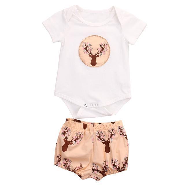 Girls Boys Clothes Set Top Deer Rromper Short Sleeve +Bloomers Shorts 2pcs Infant Baby Clothing Outfit Set-Pink-0-3 months-JadeMoghul Inc.