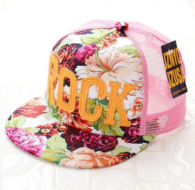 Girls / Boys Floral Print ROCK Baseball Hat-model color 1-JadeMoghul Inc.