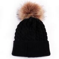 Girls Cable Knit Warm Winter Hat With Large Fur Ball Decor-Black-JadeMoghul Inc.