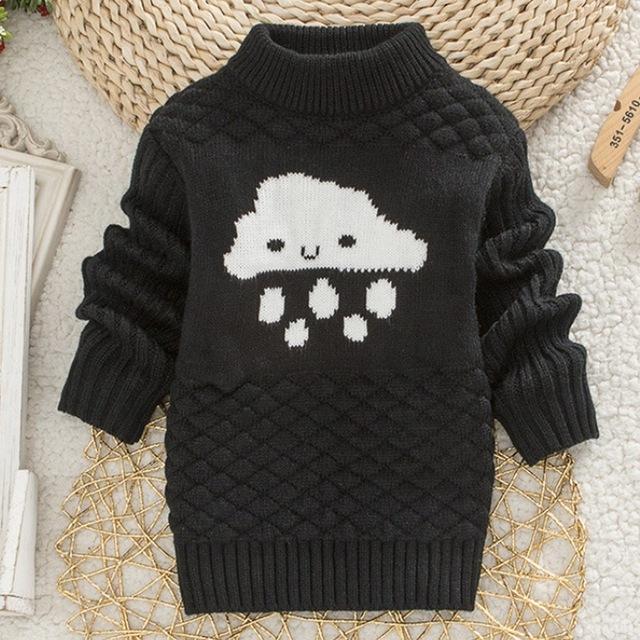 Girls Clouds Print Pull Over Sweater-Black-3T-JadeMoghul Inc.