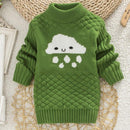 Girls Clouds Print Pull Over Sweater-Green-3T-JadeMoghul Inc.
