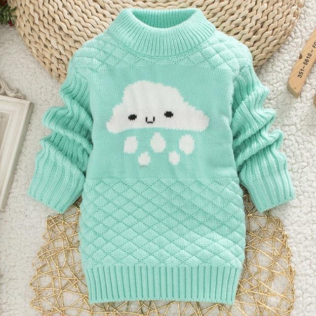Girls Clouds Print Pull Over Sweater-Sky Blue-3T-JadeMoghul Inc.