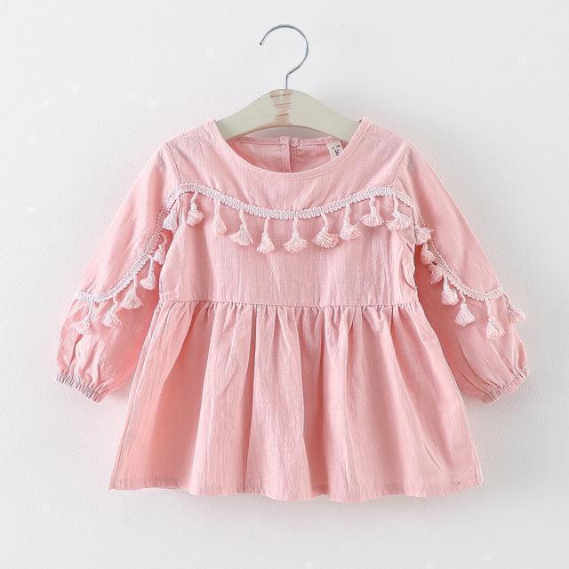 Girls Cotton Tassel Casual Summer Dress-Pink-9M-JadeMoghul Inc.