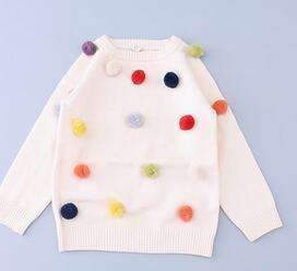 Girls Cute Pom Pom Design Pullover Sweaer-Khaki-12M-JadeMoghul Inc.