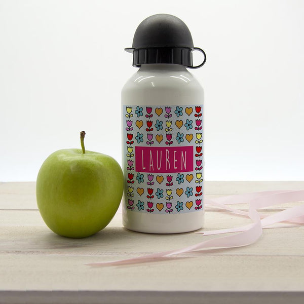 Girls Dainty Floral and Heart Personalized Water Bottles
