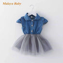 Girls Denim Tutu Dress-Navy blue-18M-JadeMoghul Inc.