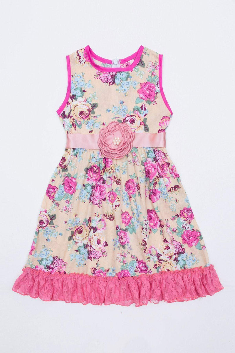 Girls Fancy Dresses Vintage Floral Dress - Girls Pineapple