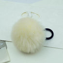 Girls Faux Rabbit Fur Ball Elastic Hair Tie-Beige-JadeMoghul Inc.