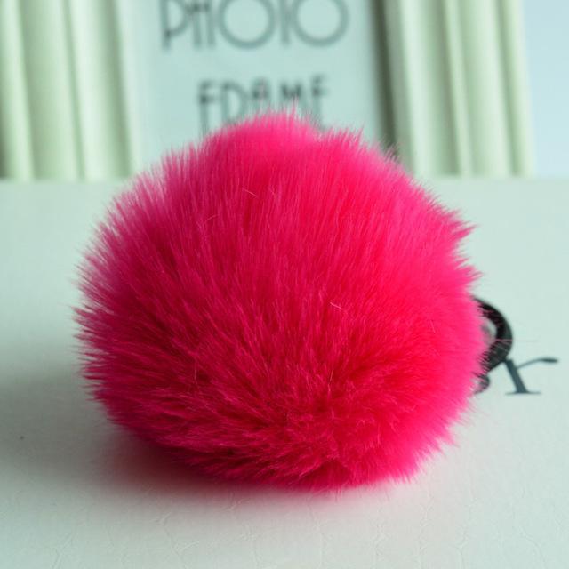 Girls Faux Rabbit Fur Ball Elastic Hair Tie-Rose-JadeMoghul Inc.