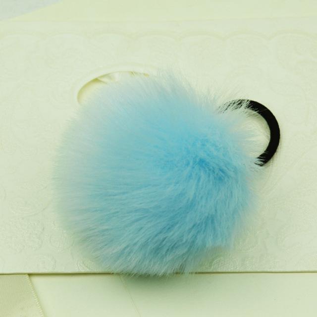 Girls Faux Rabbit Fur Ball Elastic Hair Tie-Sky Blue-JadeMoghul Inc.