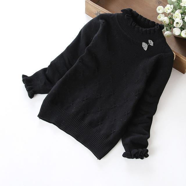 Girls Full Sleeves Ruffle Neck Sweater-Ablack-2T-JadeMoghul Inc.