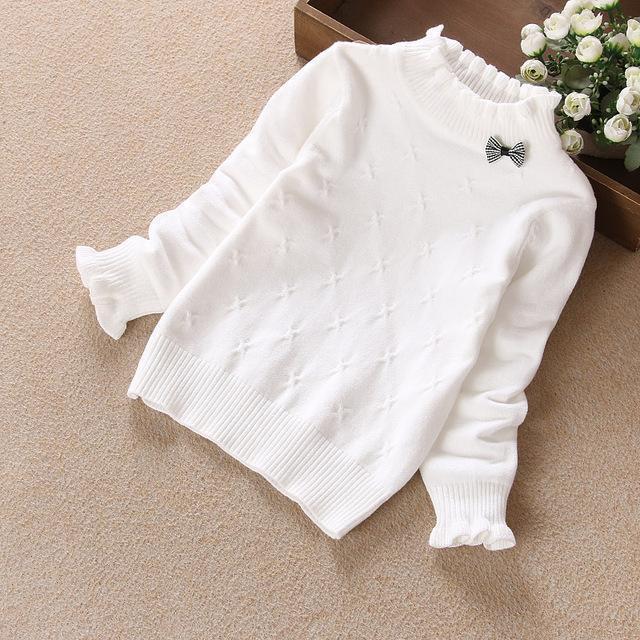 Girls Full Sleeves Ruffle Neck Sweater-Awhite-2T-JadeMoghul Inc.