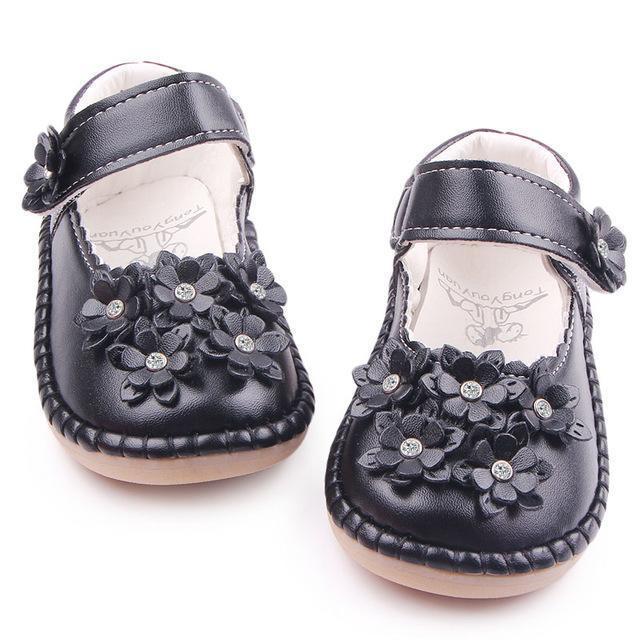 Girls High Quality Exquisite 3 D Flower PU Leather Shoes-black-5.5-JadeMoghul Inc.