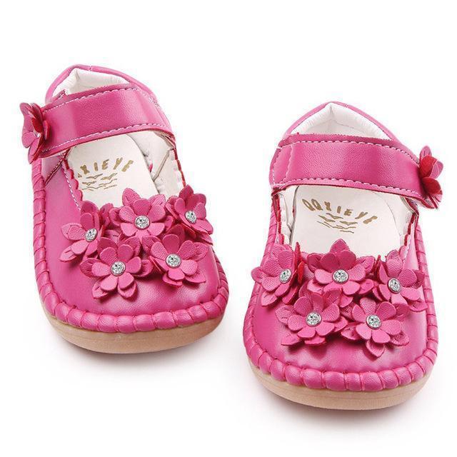 Girls High Quality Exquisite 3 D Flower PU Leather Shoes-peach-5.5-JadeMoghul Inc.