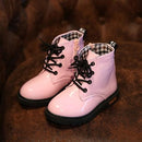 Girls PU Leather Glossy Lace Up Boots-1-6.5-JadeMoghul Inc.