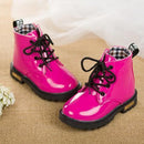 Girls PU Leather Glossy Lace Up Boots-5-6.5-JadeMoghul Inc.