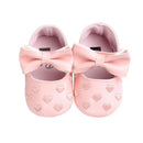 Girls PU Leather Heart Embroidered Shoes With Bow Decor-P-13-18 Months-JadeMoghul Inc.