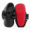 Girls PU Leather Slip On Bow Shoes-black-1-JadeMoghul Inc.