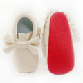 Girls PU Leather Slip On Bow Shoes-cream-1-JadeMoghul Inc.