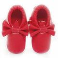 Girls PU Leather Slip On Bow Shoes-red-1-JadeMoghul Inc.