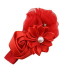 Girls Ribbon And Fabric Flowers Elastic Head Band-Red-JadeMoghul Inc.