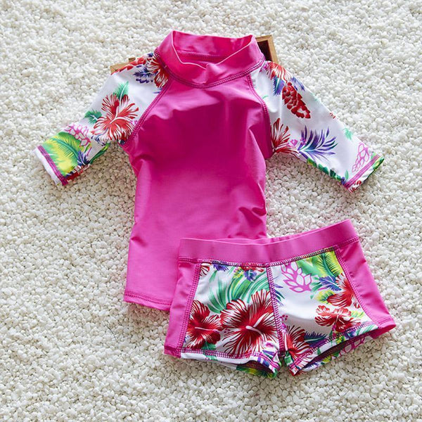 Girls Shirt And Shorts Swim Set-Swimwear Kids Pink L-JadeMoghul Inc.