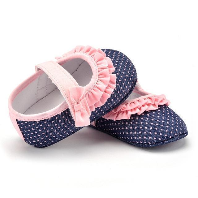 Girls Striped / Polka Dot Shoes With Flower Decor-Pattern 12-0-6 Months-JadeMoghul Inc.