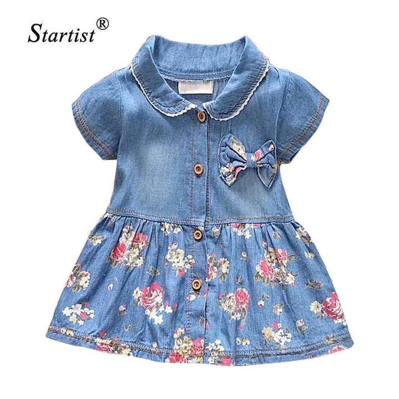 Girls Summer Casual Denim Floral Print Dress-as pciture-7-9 months-JadeMoghul Inc.