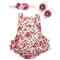 Girls Summer Ruffle Floral Print Romper , HeadBand And Shoes Set-2G3002-9M-JadeMoghul Inc.