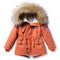 Girls Thick Winter Fur Trimmed Hooded Parka Coat-orange-2T-JadeMoghul Inc.