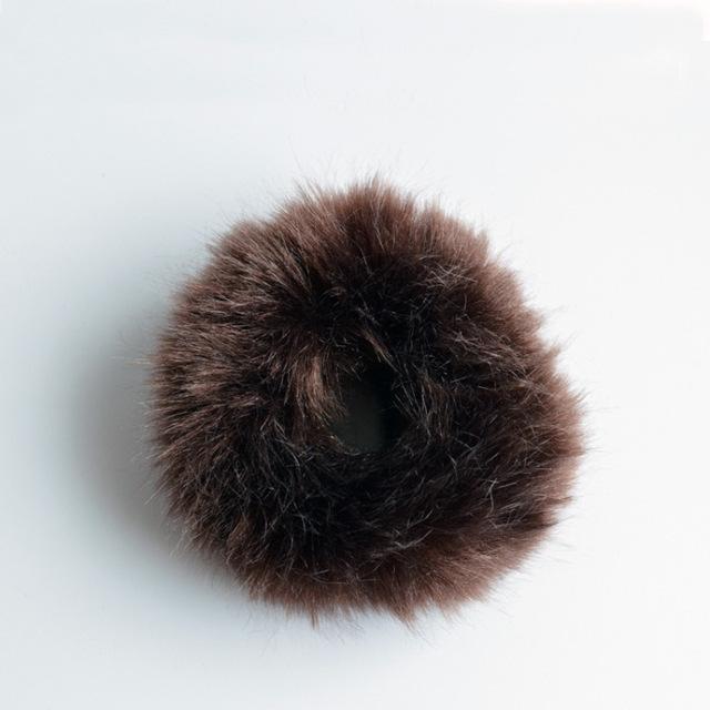 Girls Trendy Warm Soft Fake Rabbit Fur Elastic Hair Rope Band-Coffee-JadeMoghul Inc.