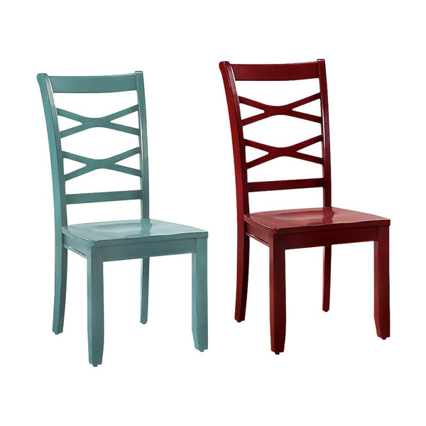 Giselle Transitional Side Chair Set Of 2, Red & Blue-Armchairs and Accent Chairs-Red, Blue-Wood-JadeMoghul Inc.