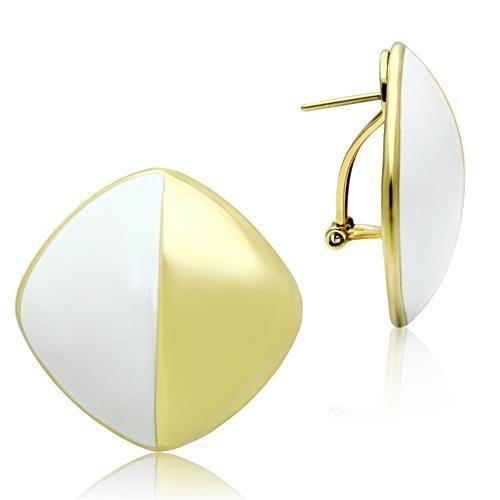 Gold Stud Earrings GL340 Gold - Brass Earrings with Epoxy in White