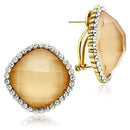 Gold Stud Earrings GL345 Gold - Brass Earrings with Synthetic in Orange