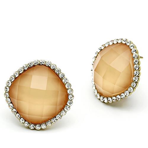 Gold Stud Earrings GL345 Gold - Brass Earrings with Synthetic in Orange