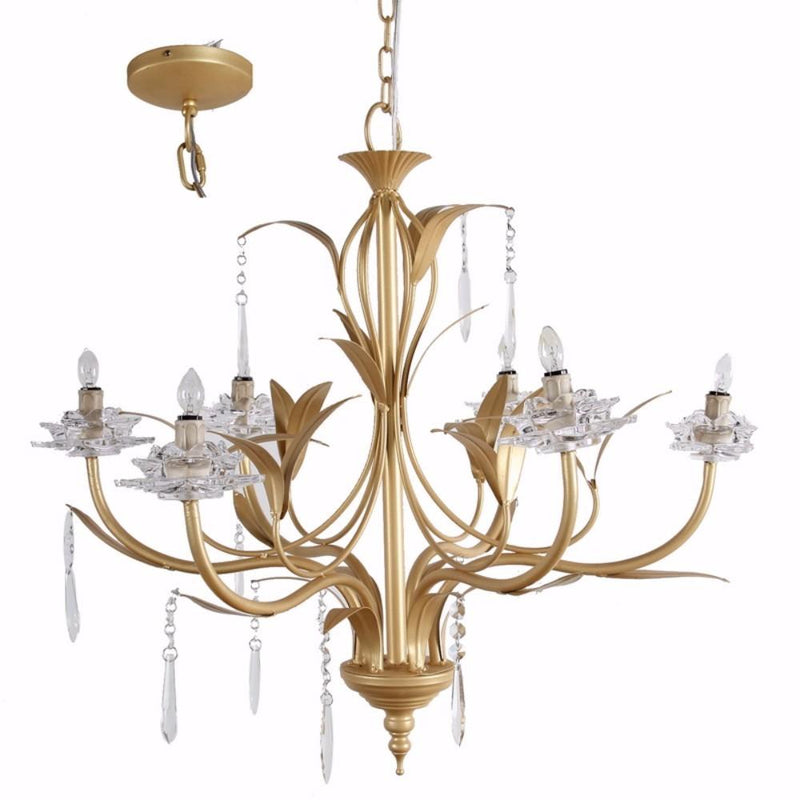 Glamorous Nature Inspired 6- Light Chandelier, Gold and Clear-Chandeliers-Gold and Clear-metalglasswire-JadeMoghul Inc.