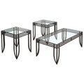 Glass Inserted Metal Table Set with Tubular Framing, Set of Three, Black and Clear-Accent Tables-Black and Clear-Metal-JadeMoghul Inc.